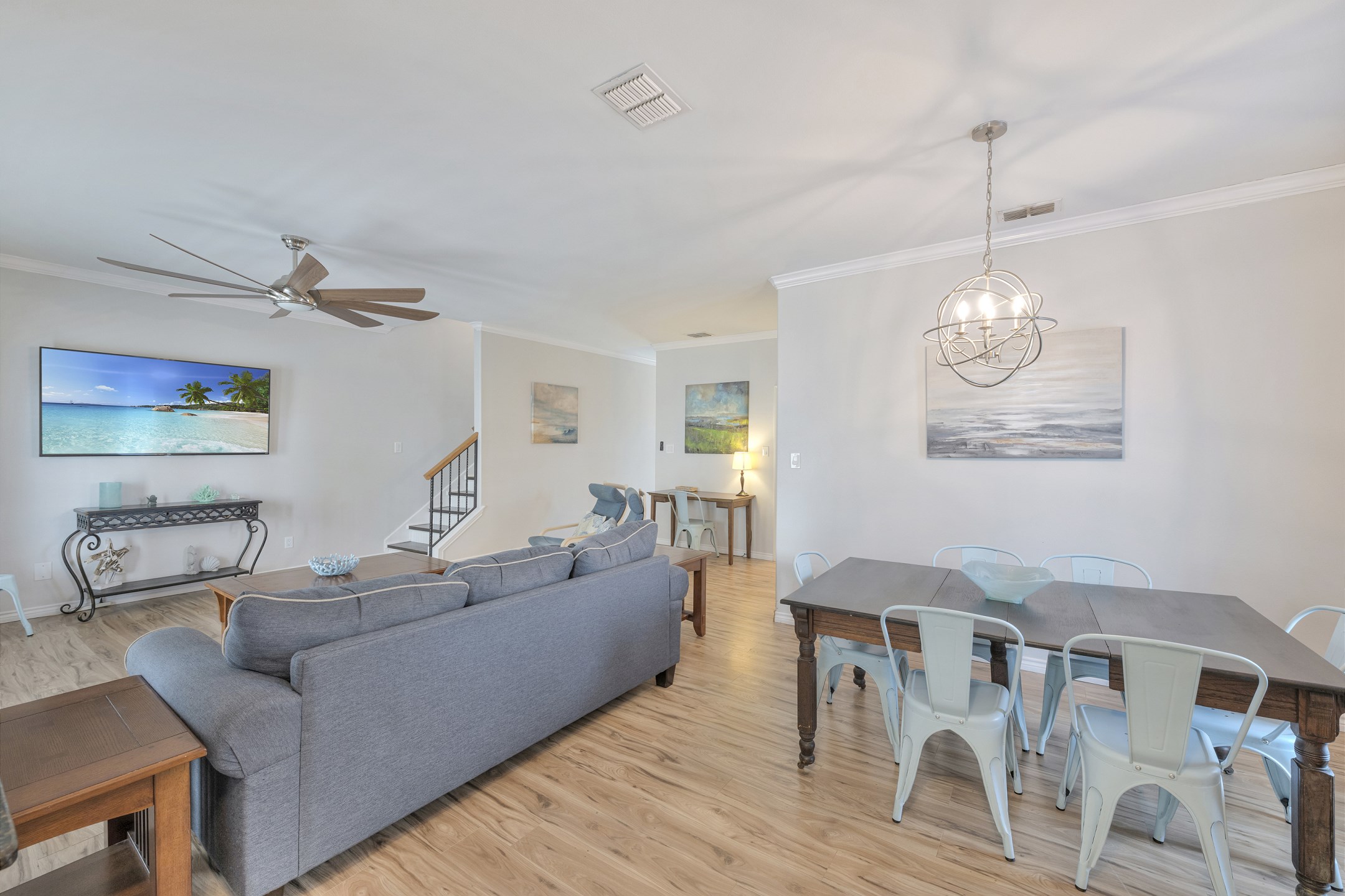 Living, dining and kitchen areas flow seamlessly together for a welcoming feel 