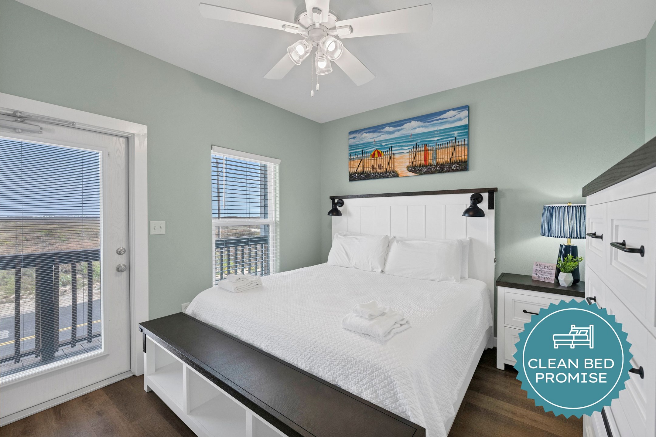 Sleep better at Padre Escapes with our exclusive Clean Bed Promise; providing fresh linens, comforters, and towels washed at high temperatures exceeding CDC recommendations, setting us apart for a truly restful vacation