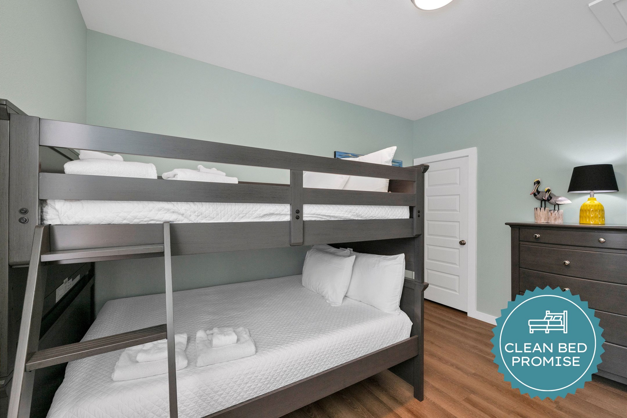 Sleep better at Padre Escapes with our exclusive Clean Bed Promise; providing fresh linens, comforters, and towels washed at high temperatures exceeding CDC recommendations, setting us apart for a truly restful vacation