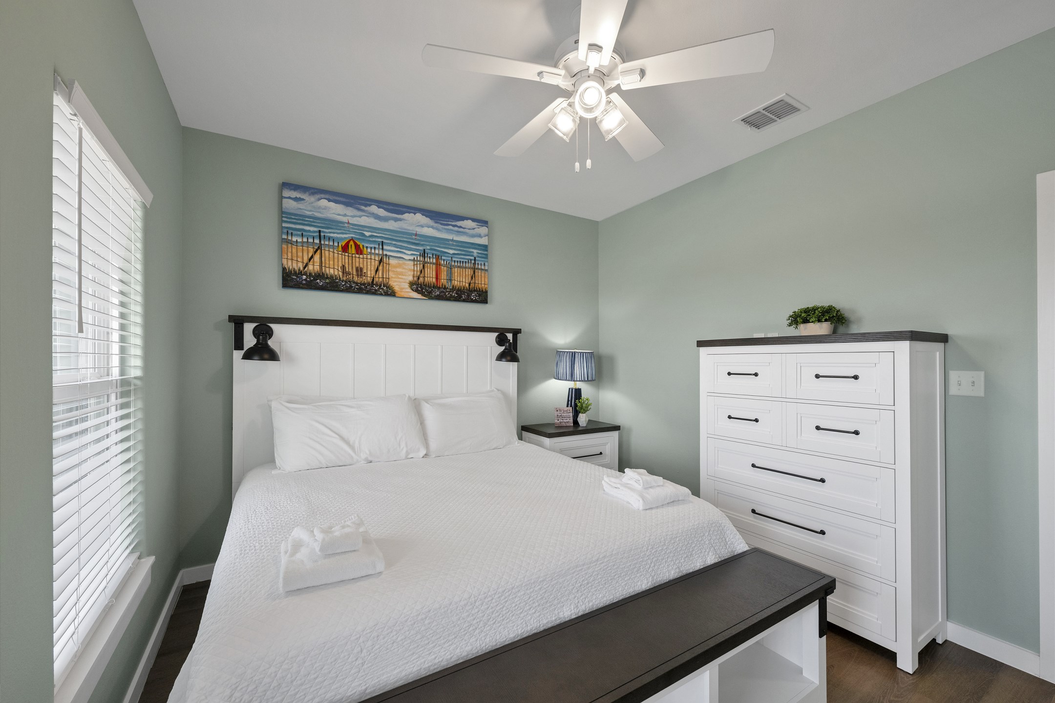 Second bedroom on the second floor with king size bed, private balcony and flat screen TV