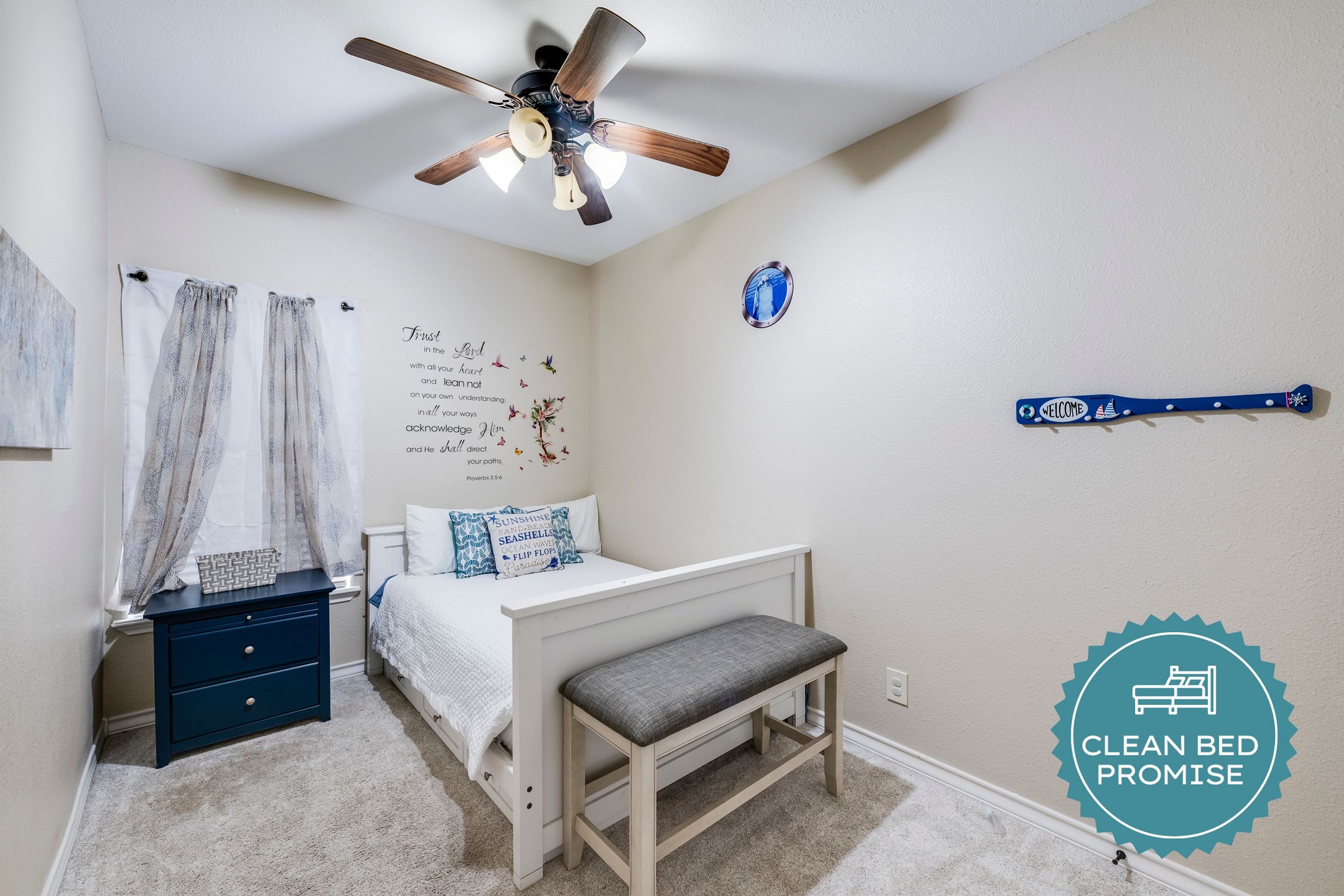Sleep better at Padre Escapes with our exclusive Clean Bed Promise; providing fresh linens, comforters, and towels washed at high temperatures exceeding CDC recommendations, setting us apart for a truly restful vacation