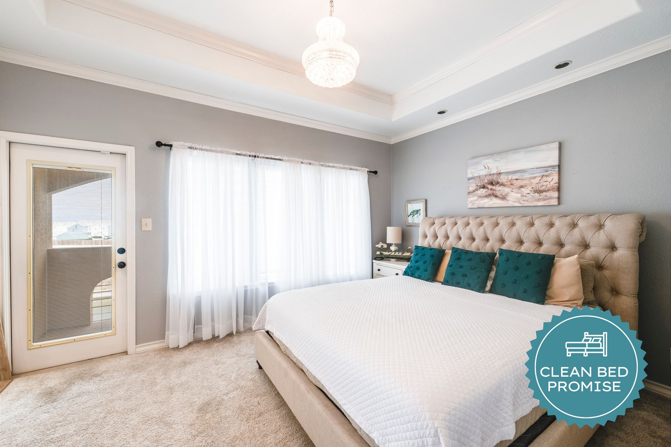 Sleep better at Padre Escapes with our exclusive Clean Bed Promise; providing fresh linens, comforters, and towels washed at high temperatures exceeding CDC recommendations, setting us apart for a truly restful vacation