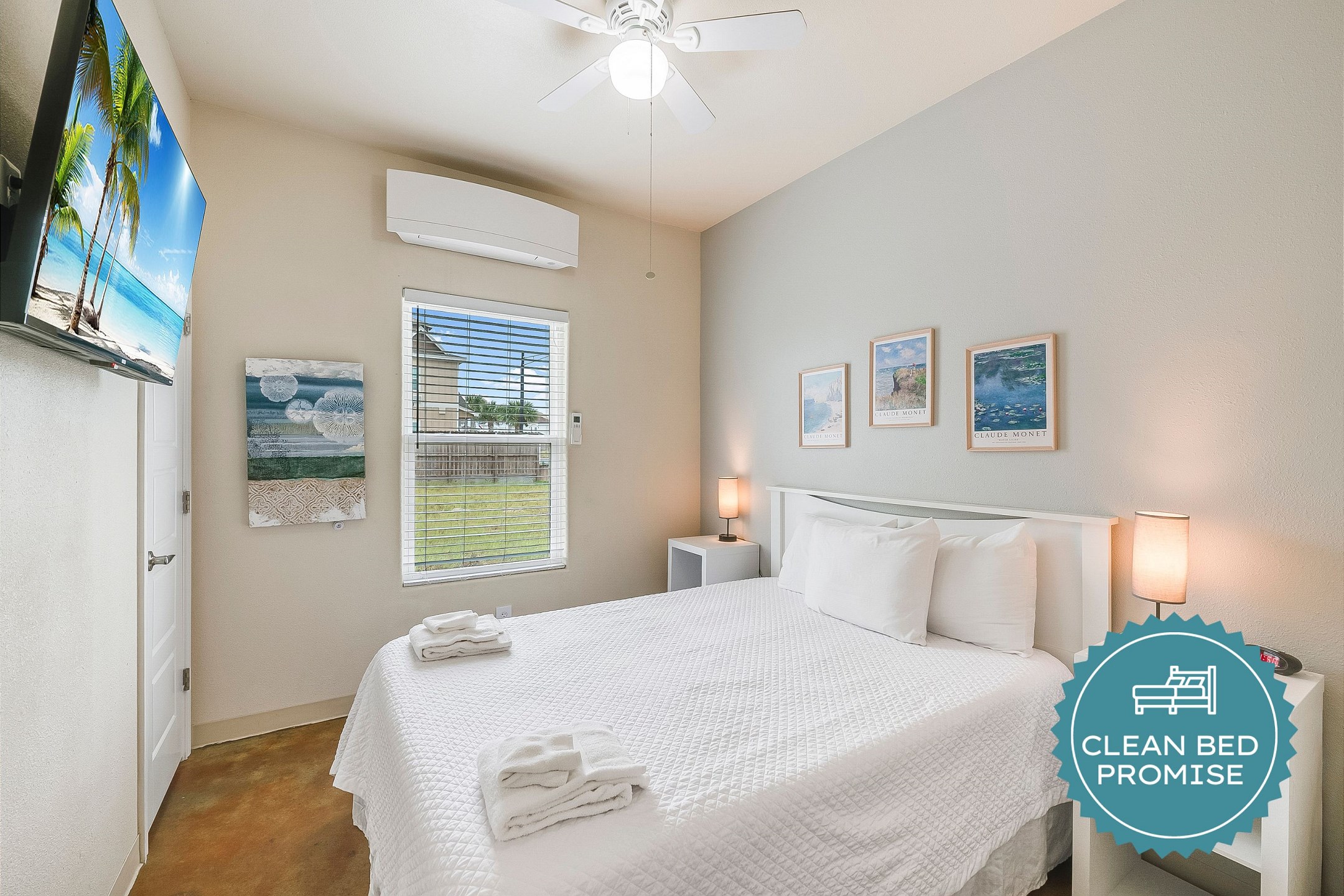 Sleep better at Padre Escapes with our exclusive Clean Bed Promise; providing fresh linens, comforters, and towels washed at high temperatures exceeding CDC recommendations, setting us apart for a truly restful vacation