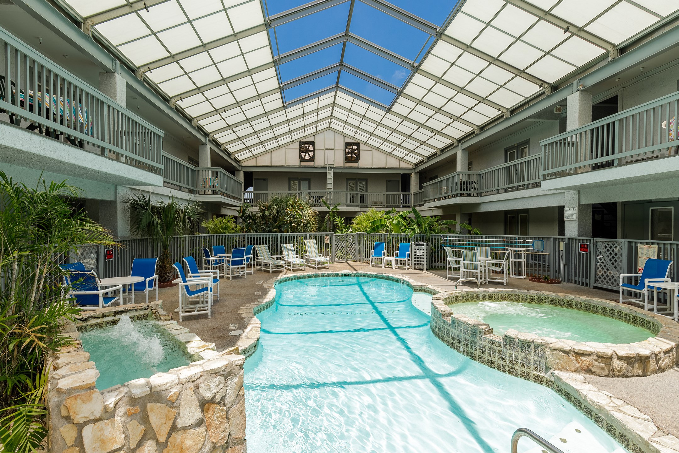 Pool area with a sky view