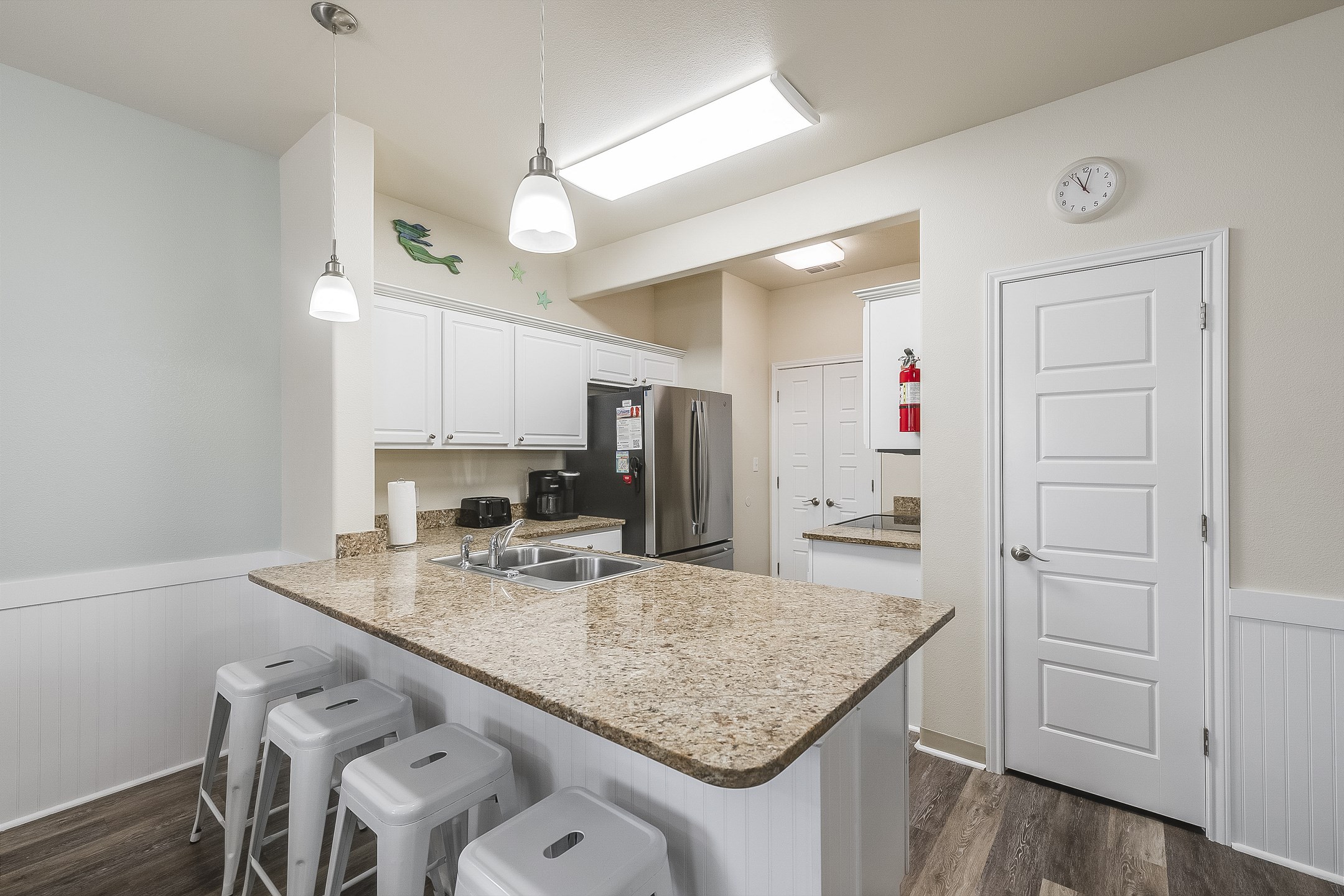 Island retreat kitchen stocked with everything you need for dining in