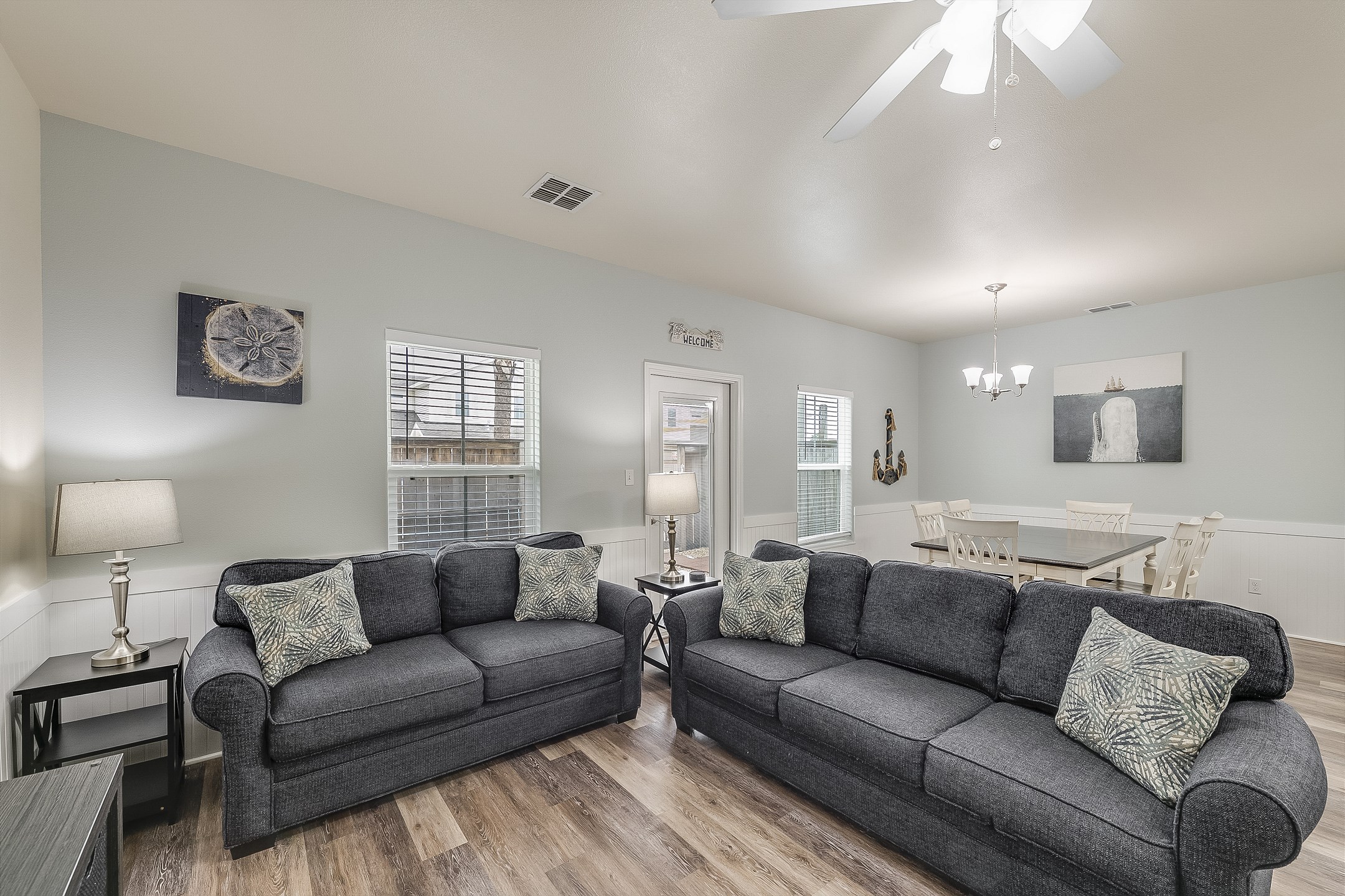 Comfortable gathering space designed for relaxation after a day at the beach