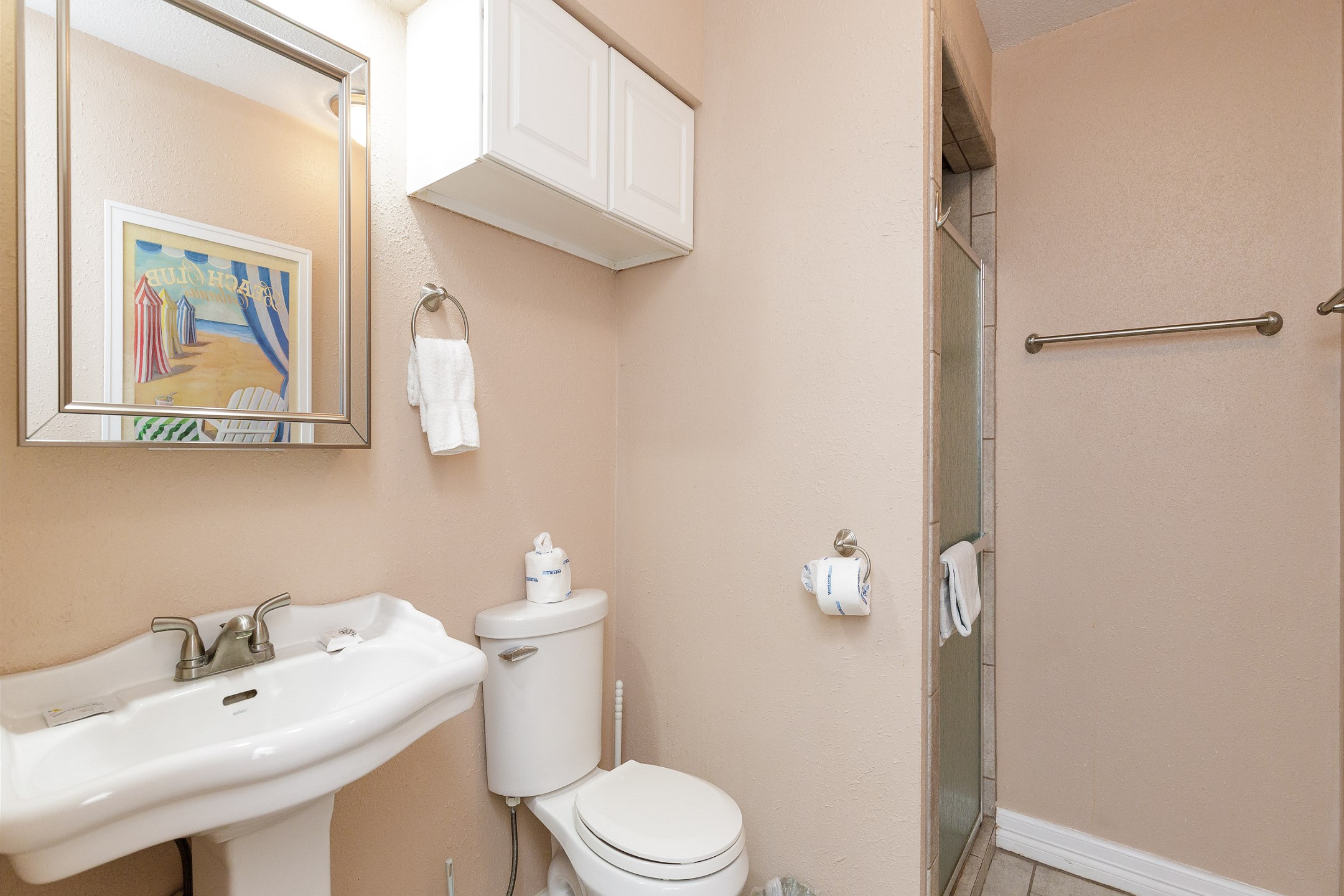 Guest bathroom on the first floor with walk in shower 