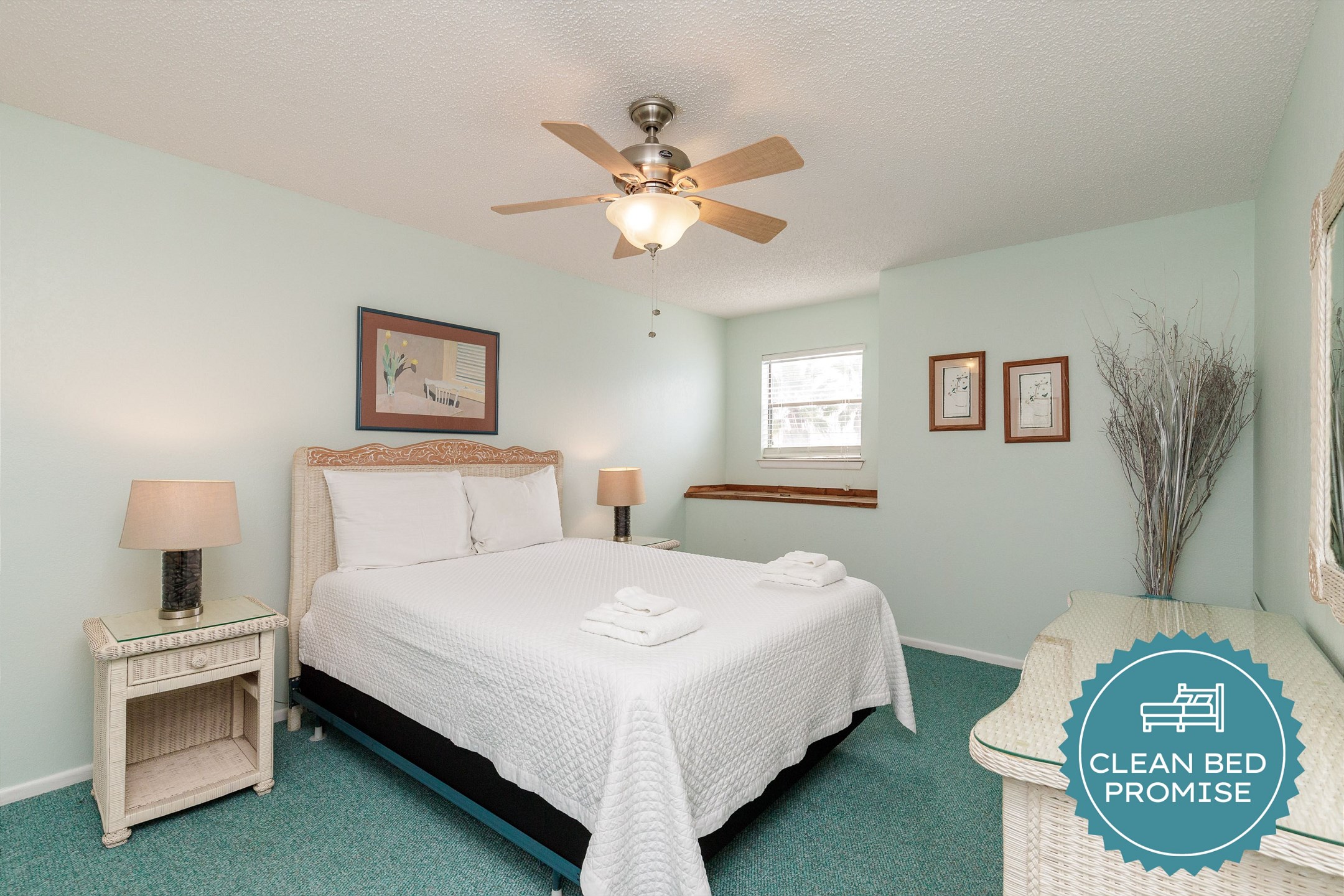 Sleep better at Padre Escapes with our exclusive Clean Bed Promise; providing fresh linens, comforters, and towels washed at high temperatures exceeding CDC recommendations, setting us apart for a truly restful vacation