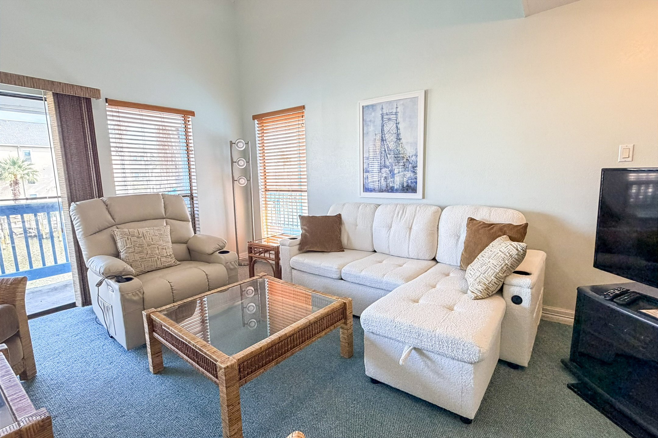 Upgraded sleeper sofa and comfortable seating for everyone to gather together on their vacation