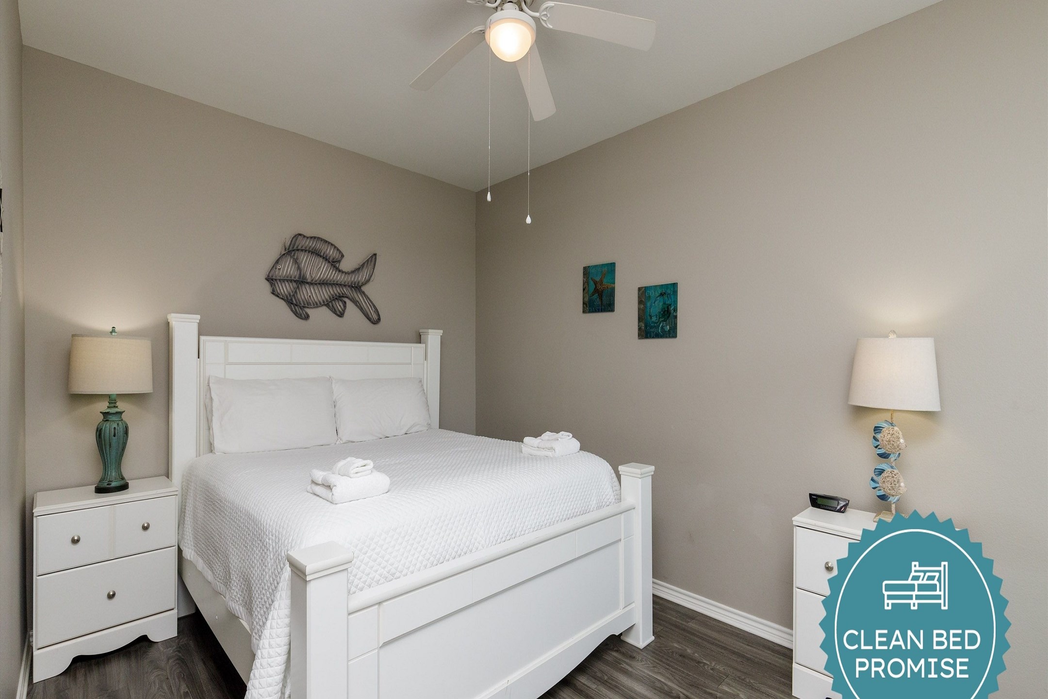 Sleep better at Padre Escapes with our exclusive Clean Bed Promise; providing fresh linens, comforters, and towels washed at high temperatures exceeding CDC recommendations, setting us apart for a truly restful vacation