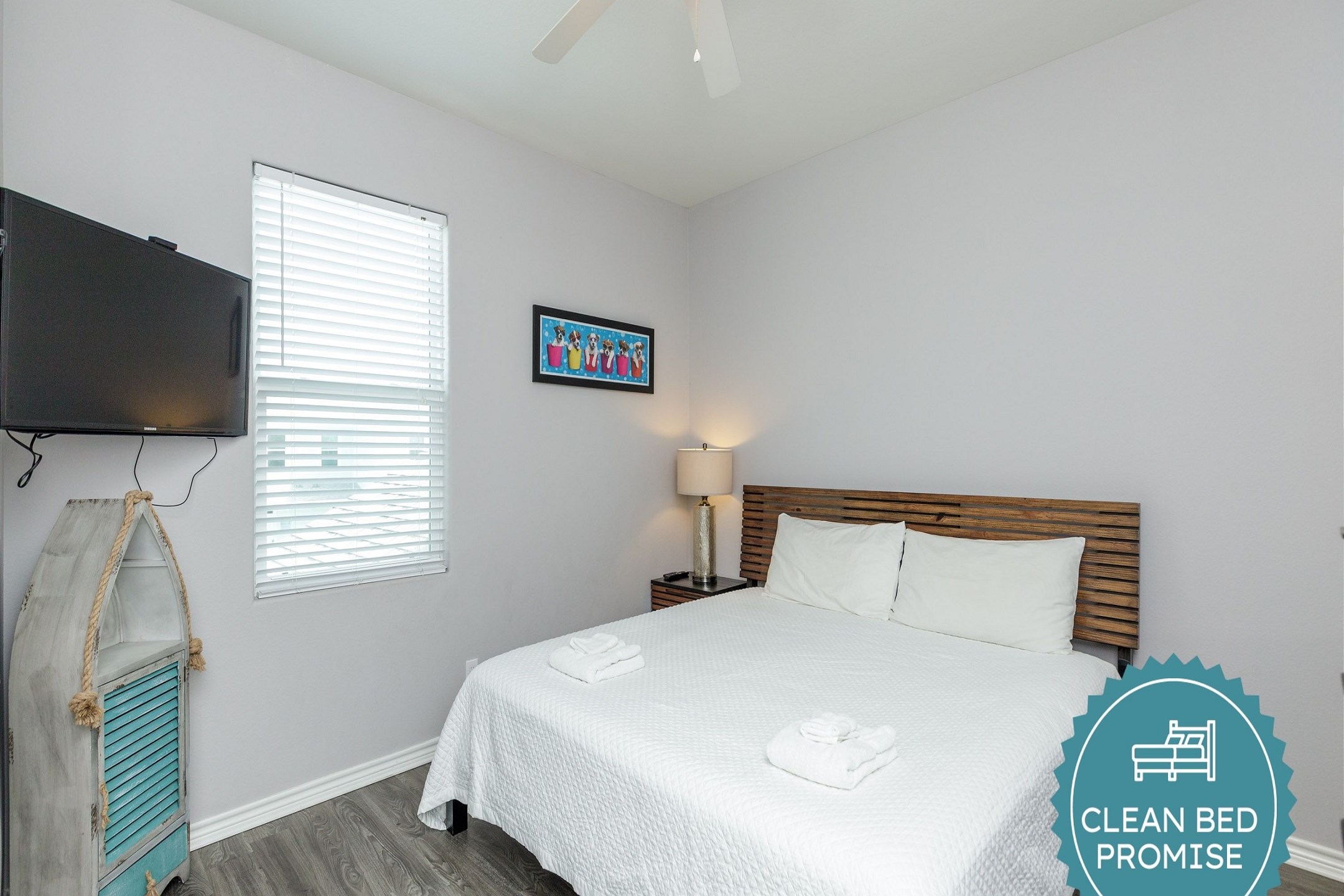 Sleep better at Padre Escapes with our exclusive Clean Bed Promise; providing fresh linens, comforters, and towels washed at high temperatures exceeding CDC recommendations, setting us apart for a truly restful vacation