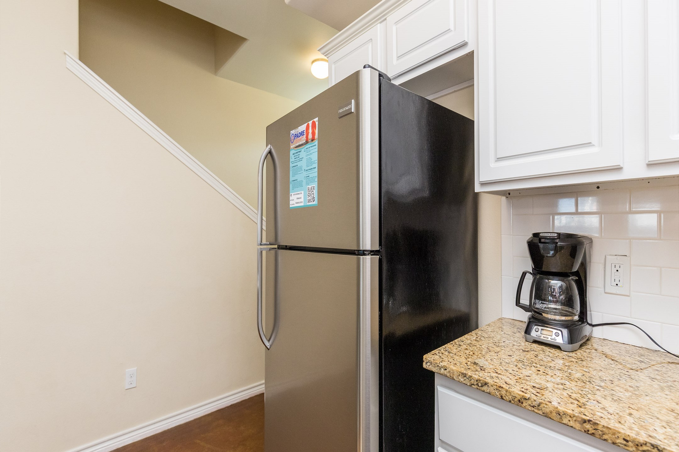 Kitchen area with 12-cup coffee maker 