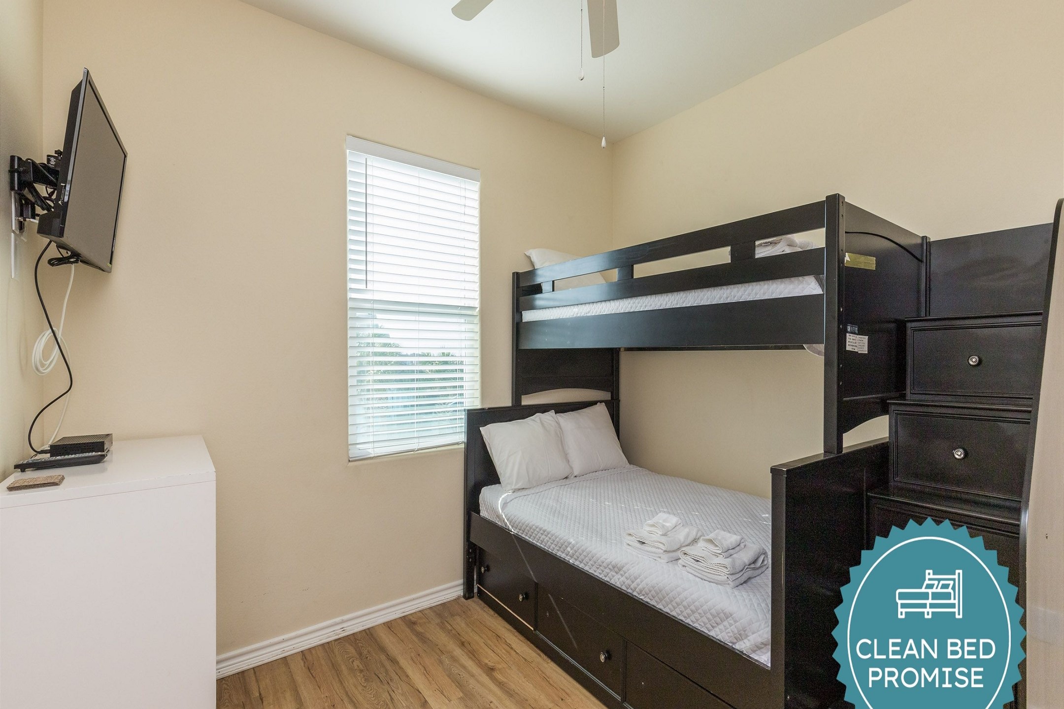 Sleep better at Padre Escapes with our exclusive Clean Bed Promise, providing fresh linens, comforters, and towels washed at high temperatures exceeding CDC recommendations, setting us apart for a truly restful vacation 