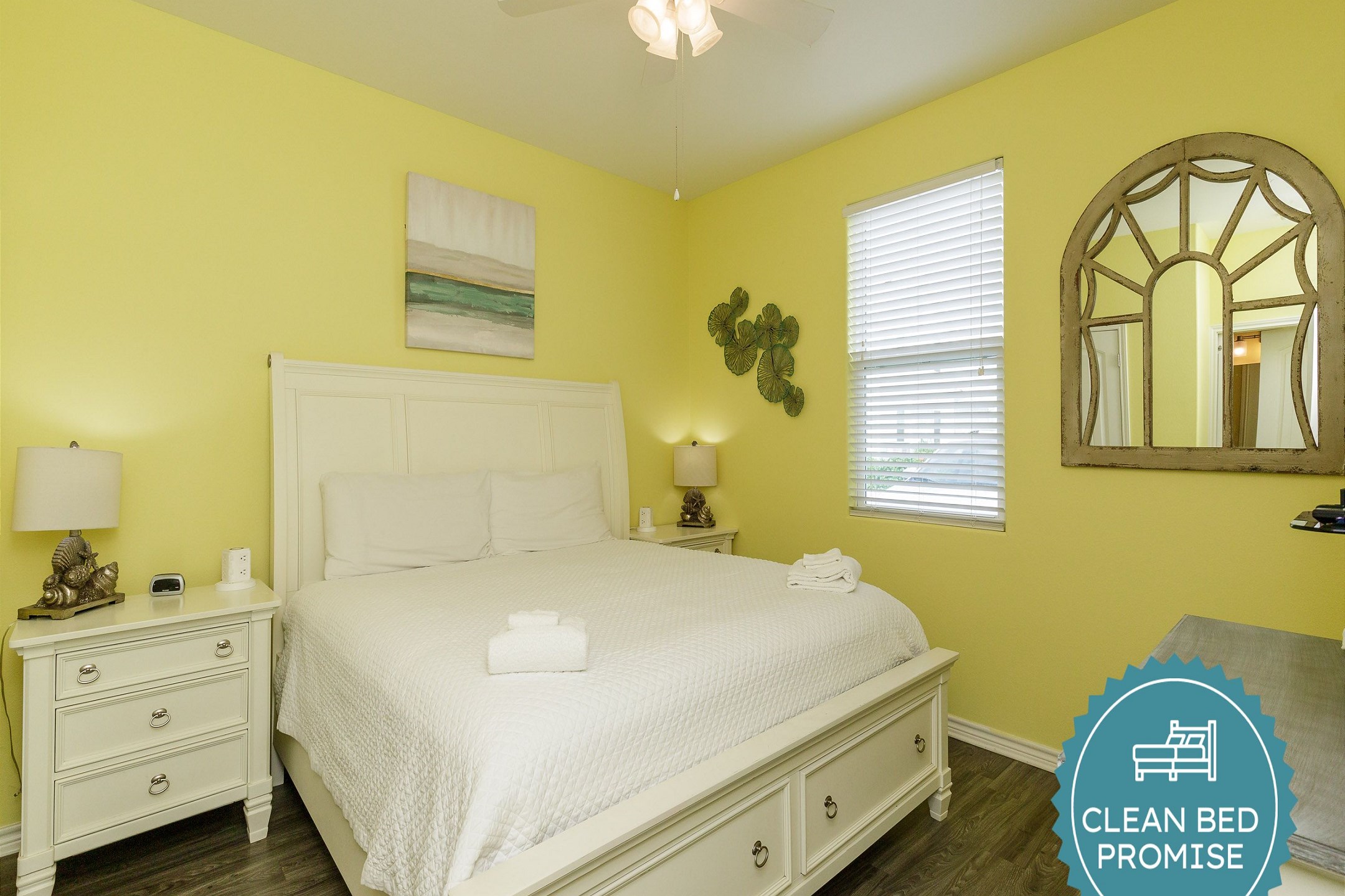 Sleep better at Padre Escapes with our exclusive Clean Bed Promise; providing fresh linens, comforters, and towels washed at high temperatures exceeding CDC recommendations, setting us apart for a truly restful vacation