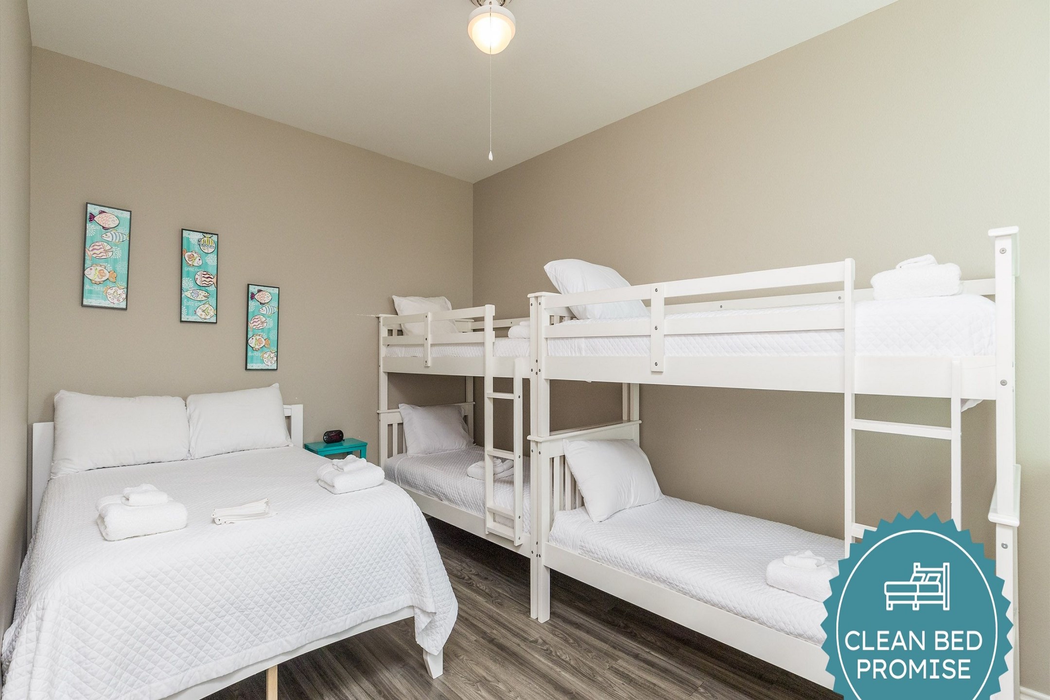Sleep better at Padre Escapes with our exclusive Clean Bed Promise; providing fresh linens, comforters, and towels washed at high temperatures exceeding CDC recommendations, setting us apart for a truly restful vacation