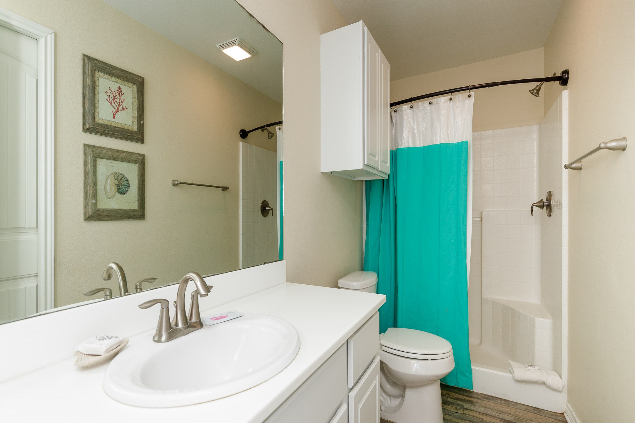 Separate bathroom on the first floor with walk in shower 