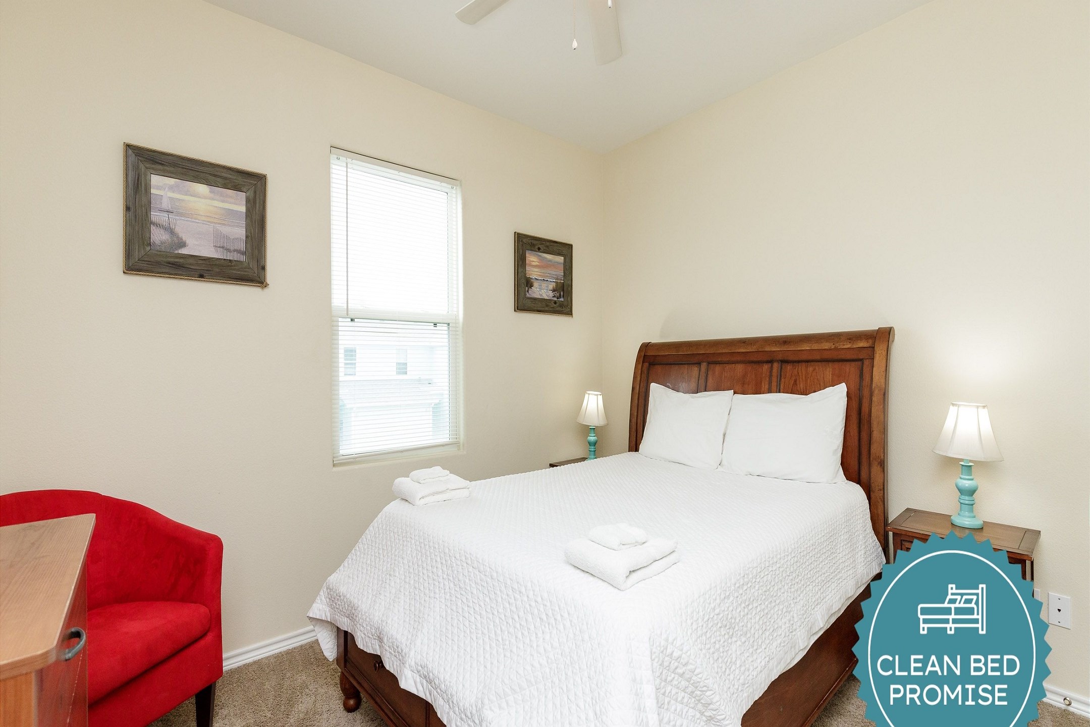 Sleep better at Padre Escapes with our exclusive Clean Bed Promise; providing fresh linens, comforters, and towels washed at high temperatures exceeding CDC recommendations, setting us apart for a truly restful vacation