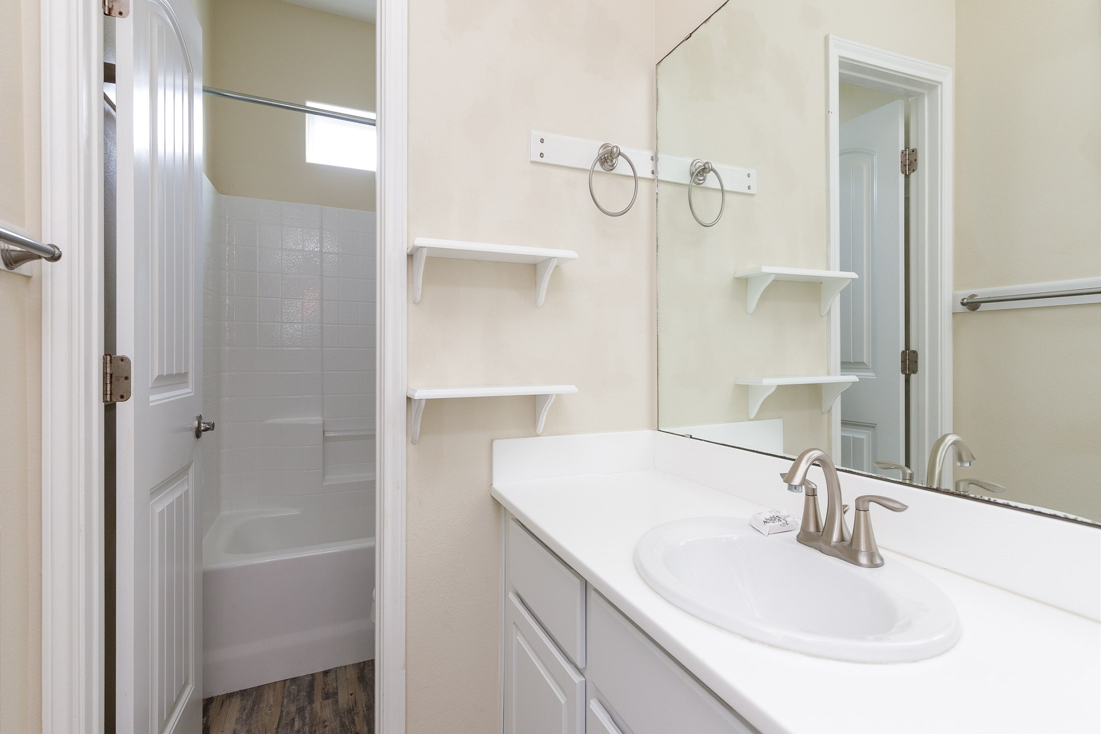Guest bathroom on the second floor with tub and shower 