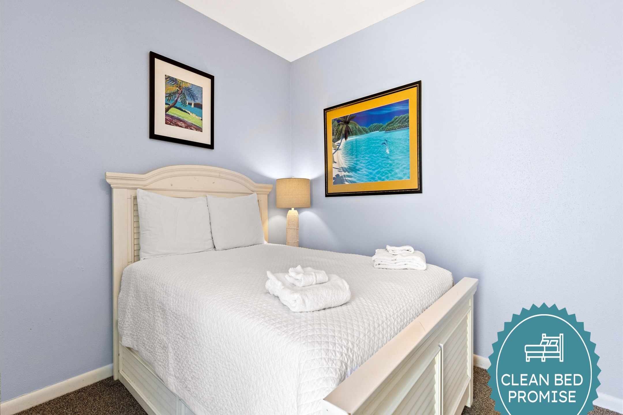 Sleep better at Padre Escapes with our exclusive Clean Bed Promise; providing fresh linens, comforters, and towels washed at high temperatures exceeding CDC recommendations, setting us apart for a truly restful vacation