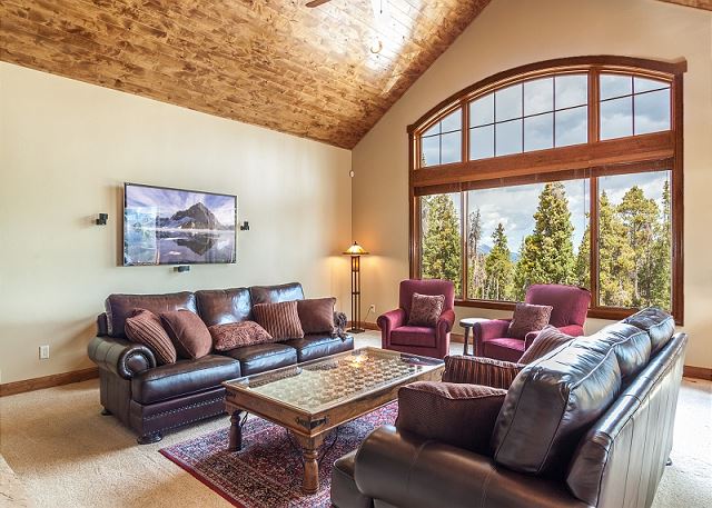 Cozy Great Room with excellent daylight, TV and gas fireplace