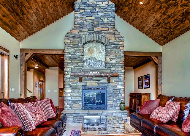Large two sided rock fireplace