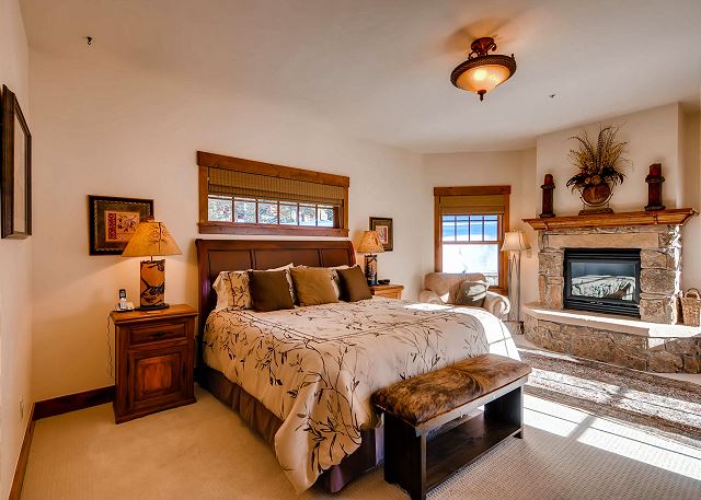 with King Bed, gas fireplace, TV and ensuite bath