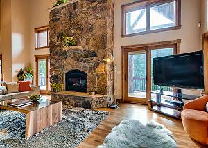 Large moss rock fireplace