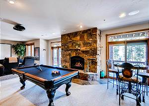 Rec Room with billiards, wet bar and gas fireplace