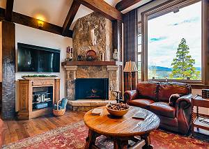 Great Room with fireplace, TV and endless views
