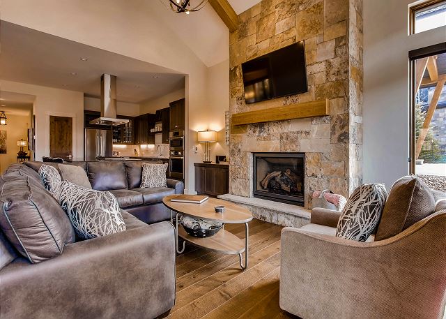 which features a gas fireplace, TV and best of all, private views of the nearby river