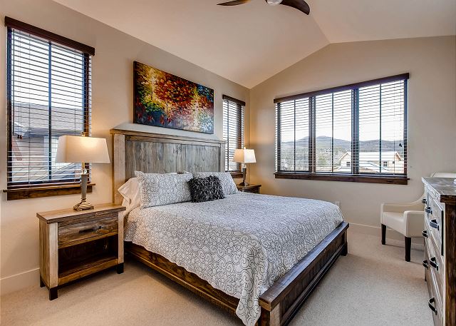 - Sleeps 2 in one king bed, shares adjacent hall bath with den