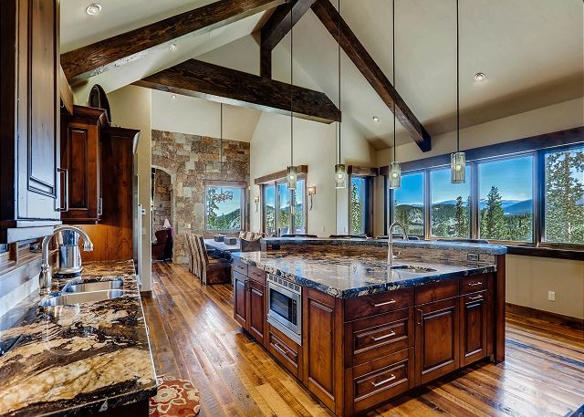 kitchen features all the right amenities, views, and additional seating