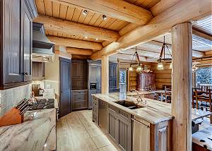 Fully stocked kitchen looking to dining