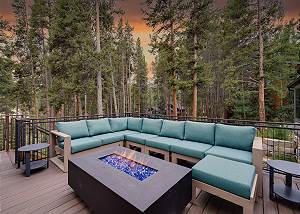 Gas fire pit at dusk