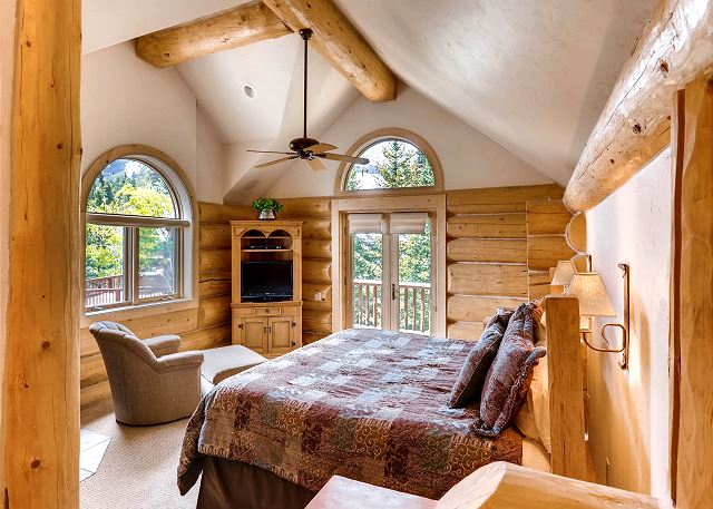 sleeps 2 in one king bed, includes private deck access, gas fireplace and TV with cable options