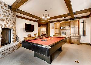 Billiards, TV, and Fireplace