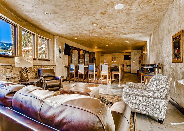 in the lower level bar area - complete with 2 TV's and views of the mountains!