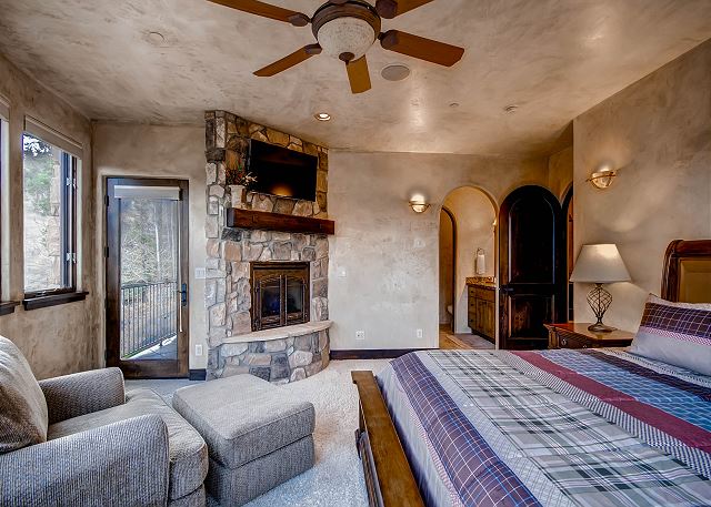 with King Bed, TV, gas fireplace and ensuite bath