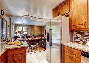 Kitchen opens into dining area