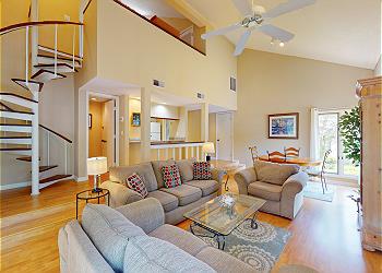 Living Room with Spiral Staircase