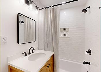Guest Bathroom with Tiled Tub and Shower Combination