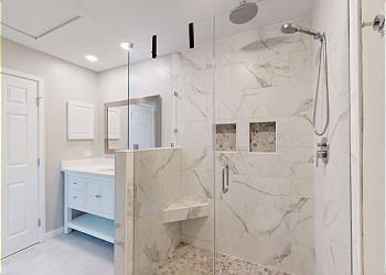 Newly Updated Primary Bathroom with Tiled Walk-in Shower