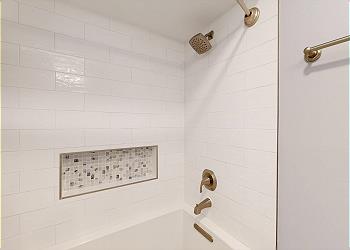 Guest Bathroom with Tiled Tub and Shower Combination