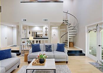 Living Room with Spiral Staircases