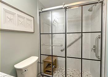 Newly Renovated Guest Bathroom with Tiled Walk-in Shower