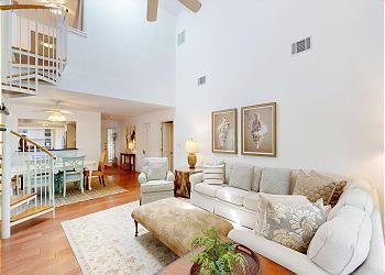 Living Room with Spiral Staircases