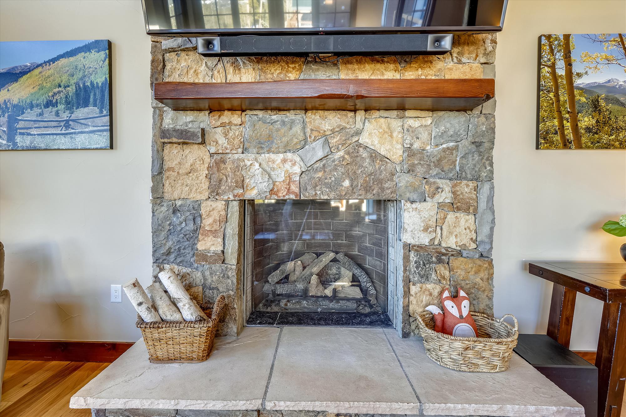 Relax by this cozy warm fireplace with beautiful ambiance