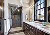 The bathroom for the 2nd upper level master with dual vanity and walk-in shower. -  The Bogart House Breckenridge Vacation Rental 