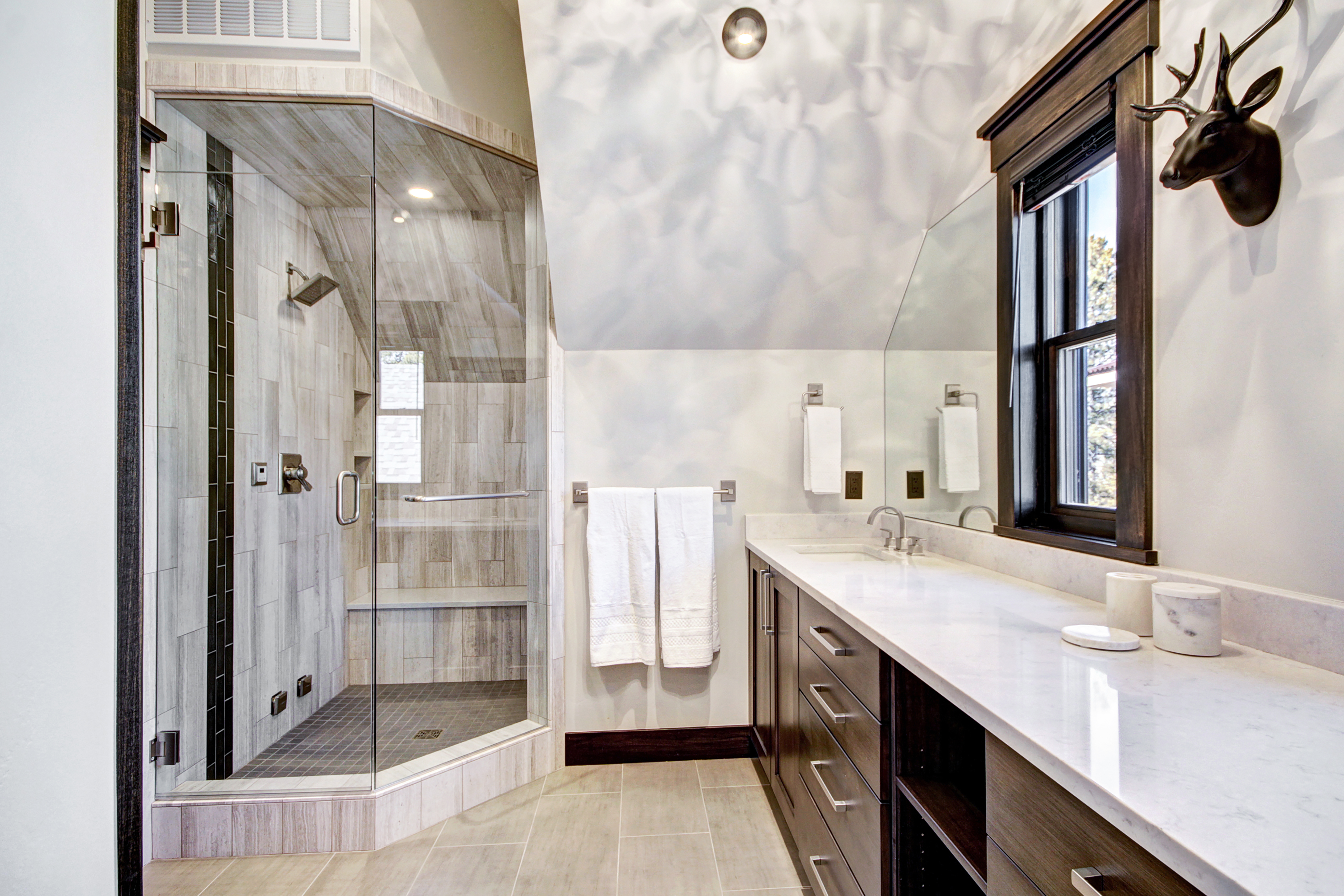The luxurious master bathroom boasts a steam shower to relax your tired muscles. -  The Bogart House Breckenridge Vacation Rental