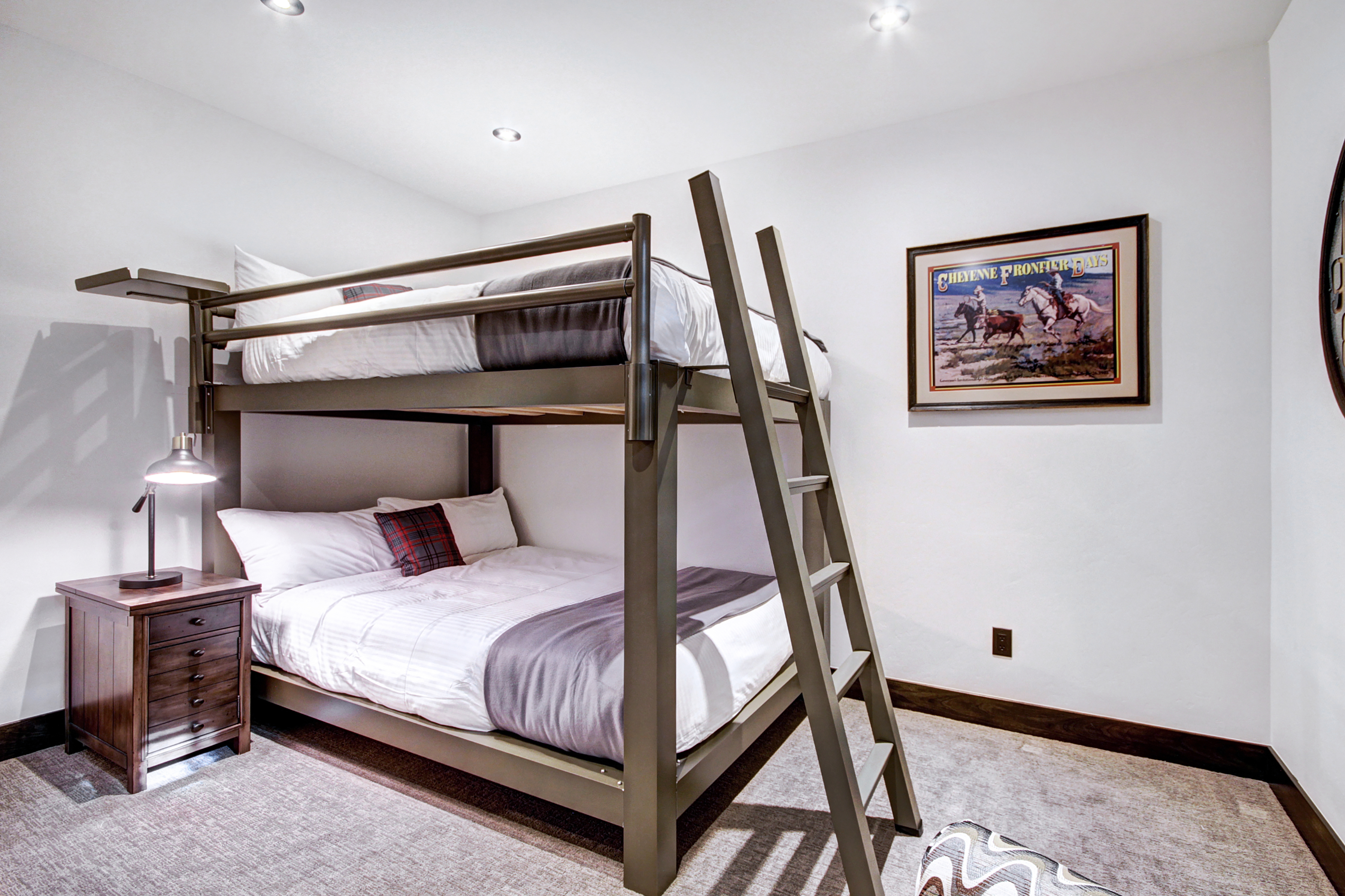 Lower level bunk room with queen over queen bunk bed. -  The Bogart House Breckenridge Vacation Rental